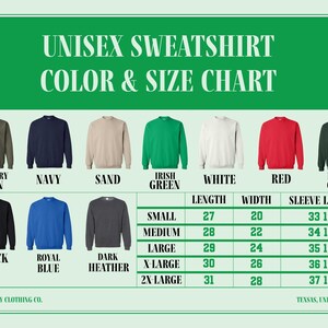 a chart of men's long sleeve shirts in different colors