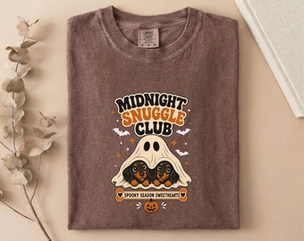 Comfort Colors® Midnight Snuggle Club T-Shirt, Spooky Sweatshirt, Halloween Shirt, Cozy Ghost Tee, Fall Top, Spooky Season Gift