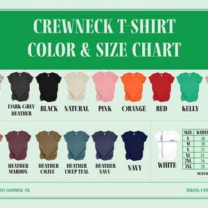 the crew neck t - shirt color and size chart