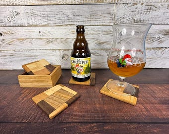 Hand-Carved Wooden Coaster Set – Rustic Hardwood Drink Coasters, Natural Wood Table Protection, Handmade Home & Barware