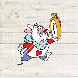 White_Rabbit_Running_with_Watch_Alice_in_Wonderland_013 Svg Dxf Eps Pdf Png, Cricut, fichier de découpe, vecteur, Clipart - téléchargement immédiat