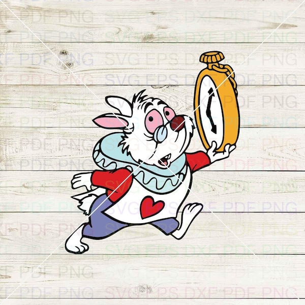 White_Rabbit_Running_with_Watch_Alice_in_Wonderland_013 Svg Dxf Eps Pdf Png, Cricut, Cutting file, Vector, Clipart - Instant Download