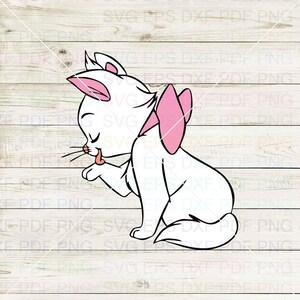 Marie_licking_her_paw_The_Aristocats_010 Svg Dxf Eps Pdf Png、Cricut、カッティングファイル、ベクター、クリップアート - 即時ダウンロード