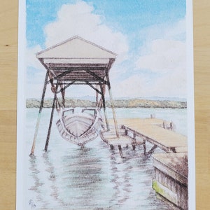 Print 5in x 7in -- The Poister&#39;s Boat -- inkjet print of watercolor original