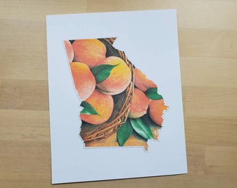 5in x 7in Print -- Peach State -- open edition print of dimensional watercolor original