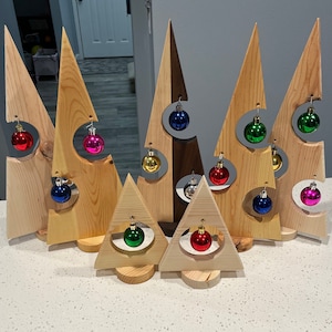 Wooden Christmas Tree Decor: Pine or Walnut with Ornaments