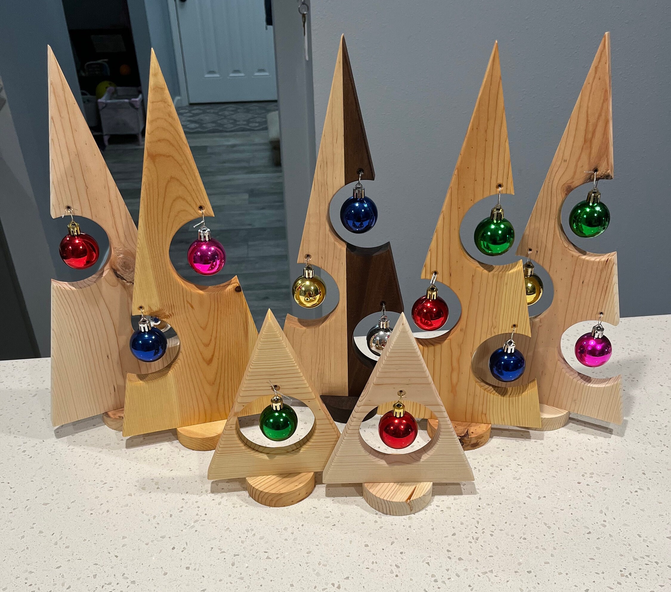Wooden Christmas Tree Decor: Pine or Walnut With Ornaments - Etsy