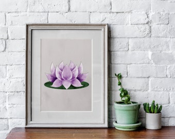 Lotus Flower, Graphic Design, Wall Art, Digital Print, Printable Art, Pink Flower, Lilypad, Water Lillies, 16x20, 24x36