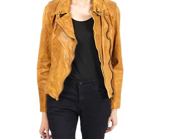 Cognac Leather Motorcycle Jacket Women: Vintage Style Biker Jacket