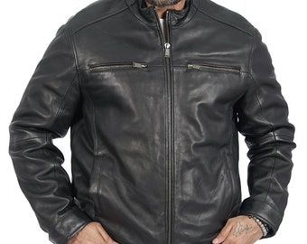 Bruce Biker Black Sheep Leather Jacket Men - Genuine Biker Style