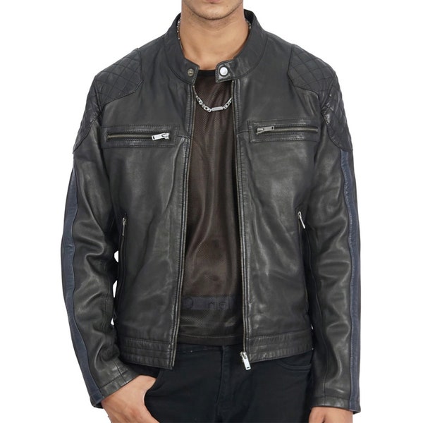Keith Mens Leather Jacket | Genuine Sheepskin Vintage Biker Jacket | Handmade Cafe Racer Motorcycle Jacket, Sizes S-3XL
