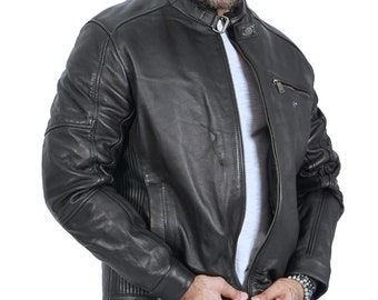 John Genuine Sheepskin Leather Biker Jacket – Men's Slim Fit Motorcycle Outerwear