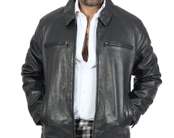 George Classic Black Leather Motorcycle Jacket – Genuine Sheepskin Biker Style