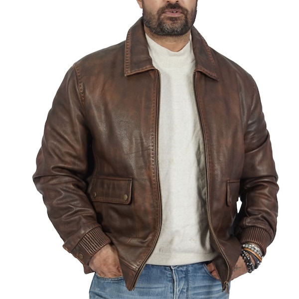 Callister Mens Bomber Jacket | Dark Brown Genuine Leather Winter Jacket | Handmade Vintage Coat, Sizes S-3XL