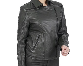 Asymmetric Leather Motorcycle Jacket: Sheepskin Biker Jacket