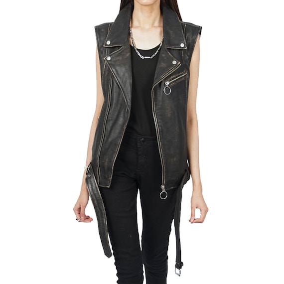 Ash Black Womens Leather Vest Belted | Handmade Genuine Sheepskin Cafe Racer  Motorcycle Vest Jacket, Sizes S-3XL - Etsy
