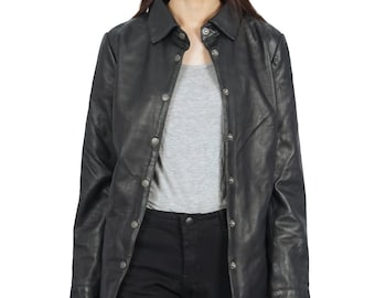 Handmade Sheepskin Leather Shirt Jacket: Women's Button-Up Shacket