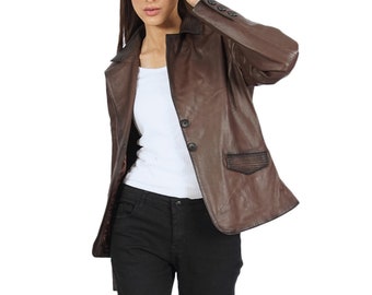 Brown Leather Blazer: Women's Slim Fit Sheepskin Jacket
