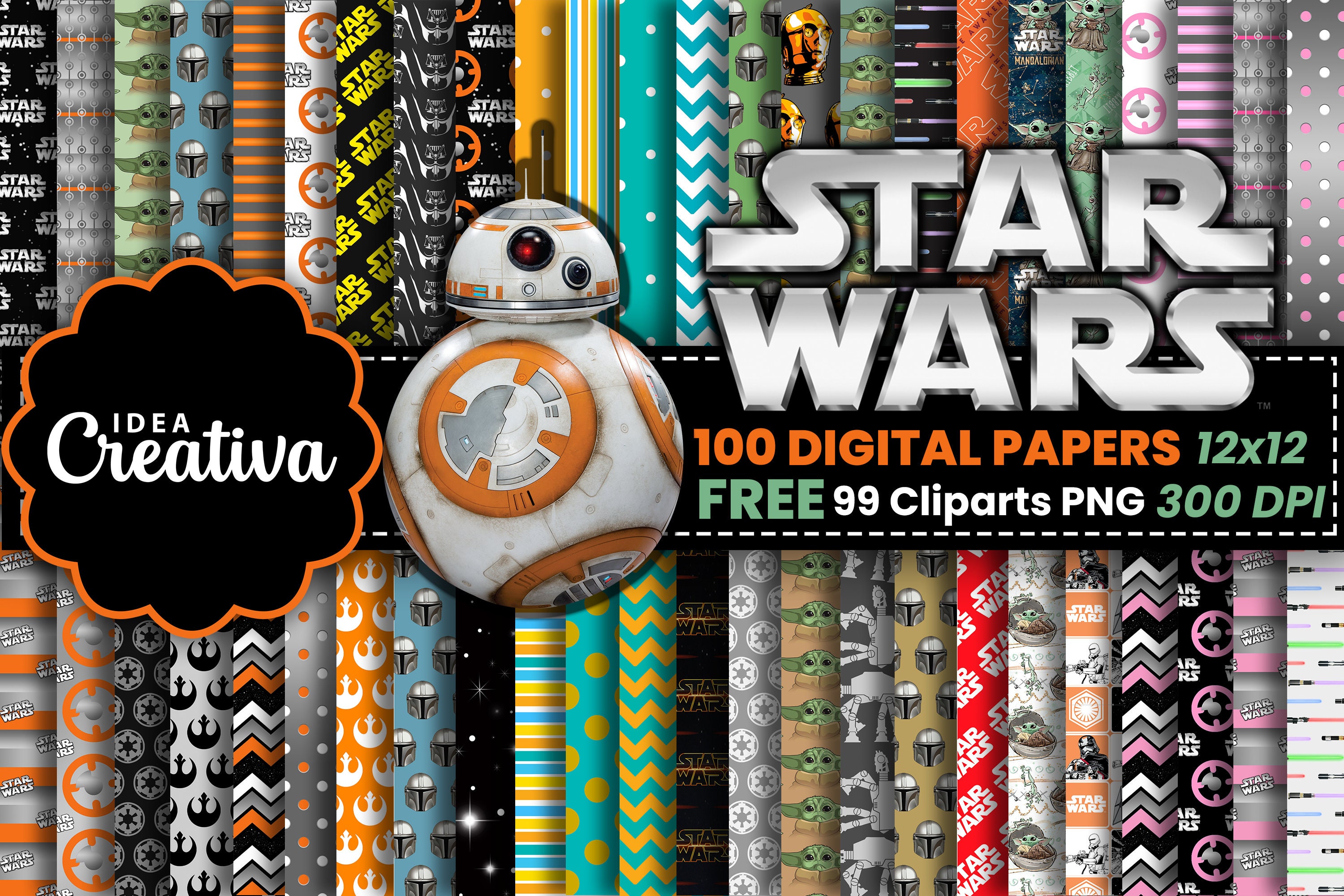 100 Star Wars Baby Yoda Mandalorian digital papers 300 DPI 99 Etsy
