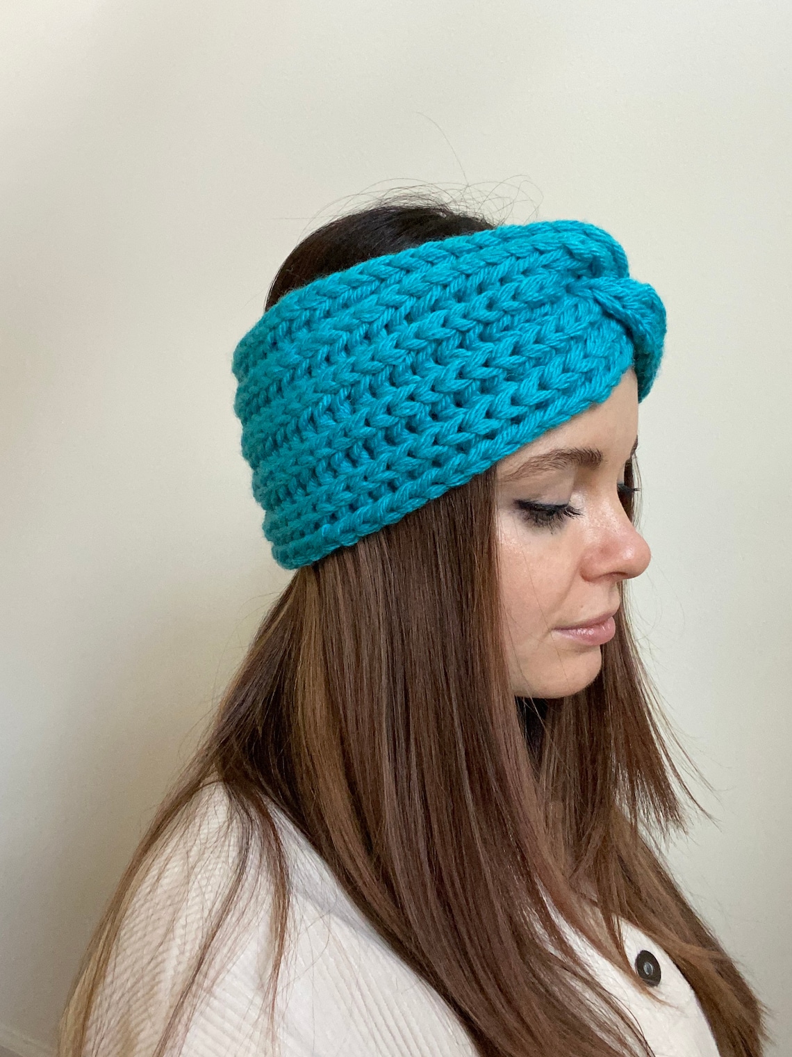 Chunky Knit Ocean Blue Headband Hand Knitted Twist Headband Etsy UK