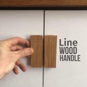Line Wooden Handles, Solid Oak, Long Minimalist Cabinet Pulls, Wood Drawer Handles, Wardrobe Thin Pulls, Modern wood Handles