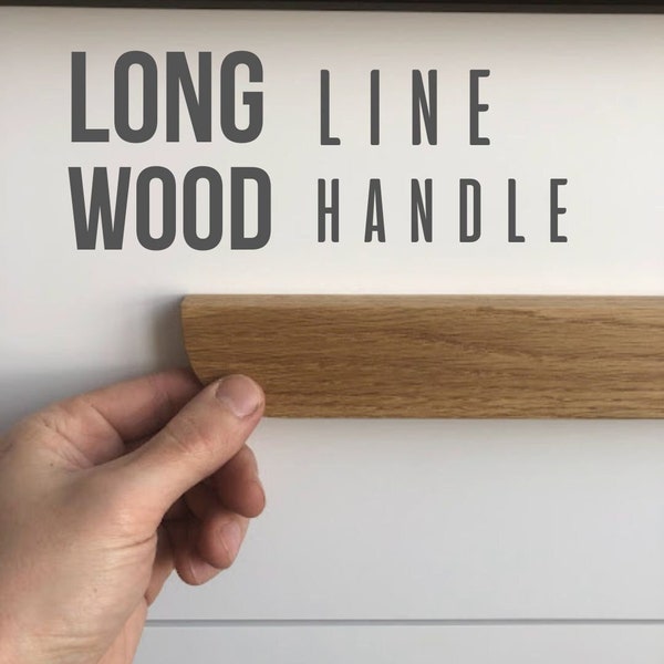 Long Line Wooden Handles, Solid Oak, Long Minimalist Cabinet Pulls, Wood Drawer Handles, Wardrobe Thin Pulls, Modern wood Handles