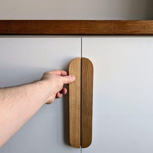 Cabinet Knobs, Line Wooden Handles, Solid Oak, Long Minimalist Cabinet Pulls, Wood Drawer Handles, Wardrobe Thin Pulls, Modern wood Handles