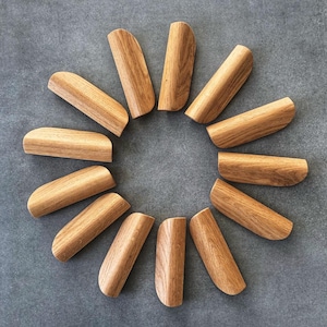 Set of 12 Line Wooden Handles 5&quot; long, Solid Oak, Cabinet Pulls, Wood Drawer Handles, Wooden Knob, Kitchen Accessory, Home Decor