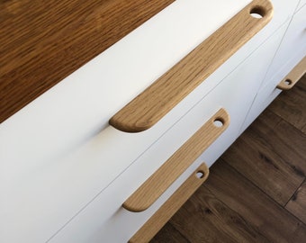 Cabinet Knobs/Solid Oak Handle/Line Wooden Handles/Wood Drawer Handles/Wardrobe Thin Pulls/Modern Design Handles/Rustic Handle