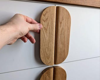 Minimalist Oak Cabinet Handles, Scandinavian Wood Drawer Pulls