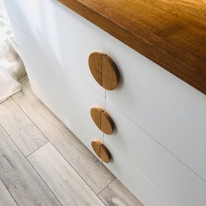 Cabinet Knobs, Half Moon Wood Handle for your Cabinet, Solid Oak Drawer Knob, Large Wood Cabinet Pulls, Unique Cabinet Handle, Wardrobe Pull image 2