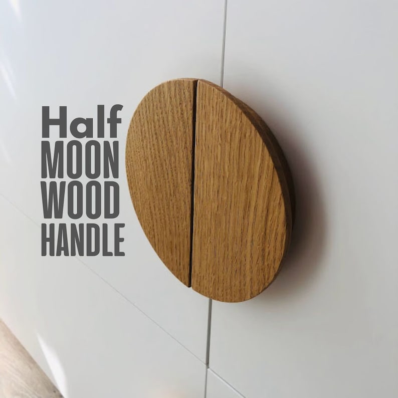Cabinet Knobs, Half Moon Wood Handle for your Cabinet, Solid Oak Drawer Knob, Large Wood Cabinet Pulls, Unique Cabinet Handle, Wardrobe Pull image 1