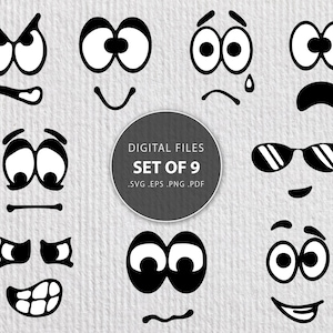 Emoji svg, pliki do cięcia twarzy svg, zestaw uroczych plików emoji, szablon emocji twarzy z kreskówek, koszulka, kubek, poduszka, zabawny nadruk, dekoracja pokoju dziecięcego Cricut