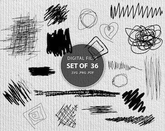 Scribbles svg bundle, scratch svg kit, outline, sketches, hand scribbles pen pencil ink, hand drawing | EPS, SVG, PNG | Cricut, Silhouette