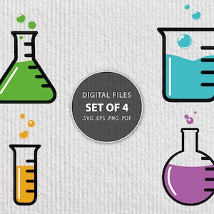Química svg, plantilla de química, paquete svg de matraz de vidrio, kit de vaso de precipitados, archivos de vaso de química, taza de café de ciencia química svg Cricut