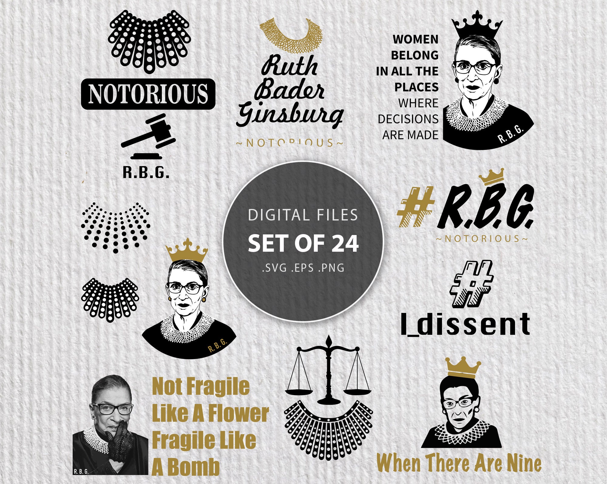 Download RBG svg bundle of 24 files rbg collar rbg sweatshirt svg | Etsy