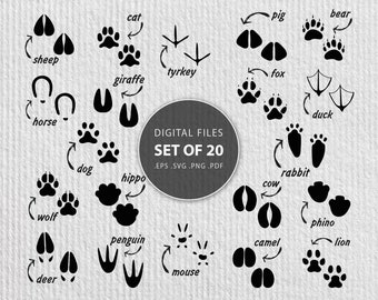 Animal tracks svg, animal nursery prints, animal track hoof print vector, Animal Footprints, animal paw prints, SVG, PNG Cricut, Silhouette