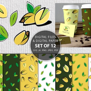 Pistacho svg clipart, patrón de pistachos, kit de textura de papel digital de pistacho, conjunto de patrones png de impresión de pistachos, descarga instantánea de pistacho