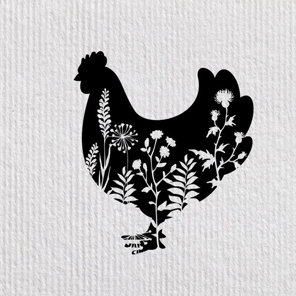 Hen flowers svg, hen house sign, chicken grass file, farm animals nursery prints, hen stencil vector clipart, flower hen Cricut, Silhouette