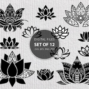 Lotus mandala svg, lotus flower svg, I love lotus svg, water lily pdf, lotus clipart, botany png, lotus symbol stencil template silhouette