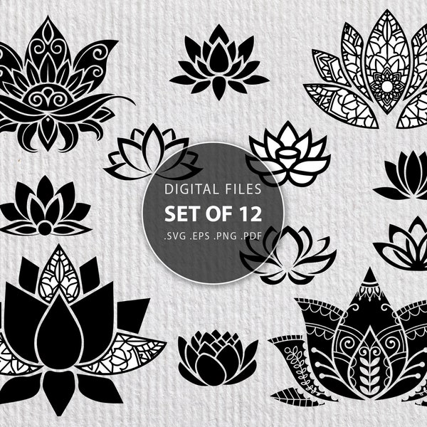 Lotus mandala svg, lotus flower svg, I love lotus svg, water lily pdf, lotus clipart, botany png, lotus symbol stencil template silhouette