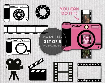 Photo frame svg, camera svg, photo frame file, camera roll, film, frames bundle for photos decoration, EPS, PDF, PNG, Cricut, Silhouette