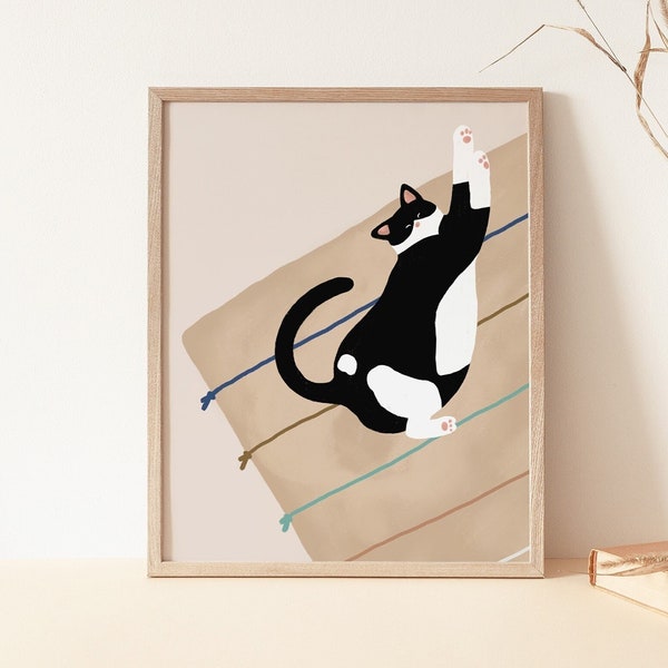 Tuxedo Cat print, Kitty Nursery, Black and White Cat digital download, Boho Printable Wall art,Cat mom, Cat boho decor, Minimal Downloadable