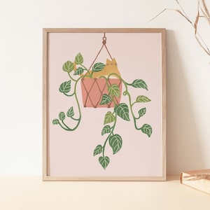 Ginger Cat Art Print, Ginger Cat Plant print art, House Plant Cat Art, Cat printable poster, Cat lover gift,Kids room decor Digital download