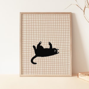Grid Cat, Printable Black cat, Cat Print, Boho cat,  Cat printable digital download, Boho wallpaper, Boho Printable wall art, Nursery decor