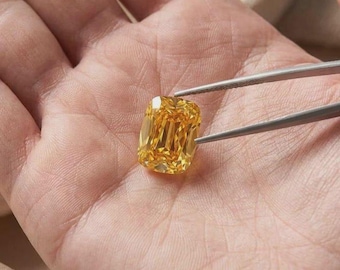 AAA+ 5 CT żółty, fantazyjny kolor, szlif poduszkowy, diament VVS1, laboratoryjnie hodowany Moissanite, (10 x 12 mm), luzem kamień szlachetny do wyrobu biżuterii + darmowy prezent