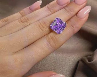 Diament Moissanite o szlifie Ascher VVS1, laboratoryjnie hodowany, o masie AAA 5 CT, w kolorze fioletowym, 10 x 10 mm, do wyrobu biżuterii + darmowy prezent