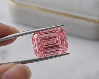5 CT ogromny, fantazyjny, jasnoróżowy diament w szlifie szmaragdowym VVS1, laboratoryjnie hodowany Moissanite, 9 x 11 mm, kamień szlachetny do kolekcji i biżuterii