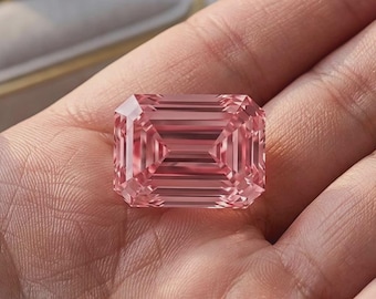Certyfikowany diament Moissanite o masie 3,50 ct, w kolorze jasnoróżowym, szlifie szmaragdowym, VVS1, hodowany laboratoryjnie, 8 x 10 mm, do kolekcji i biżuterii