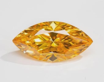 AAA+ 2 CT fantazyjny żółty kolor złota, szlif markizowy, diament VVS1, laboratoryjnie hodowany Moissanite, (7 x 14 mm), luzem do wyrobu biżuterii + darmowy prezent